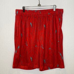 Xersion Men’s Basketball Shorts Elastic Drawstring Waist Red Teal Abstract Sz Lg